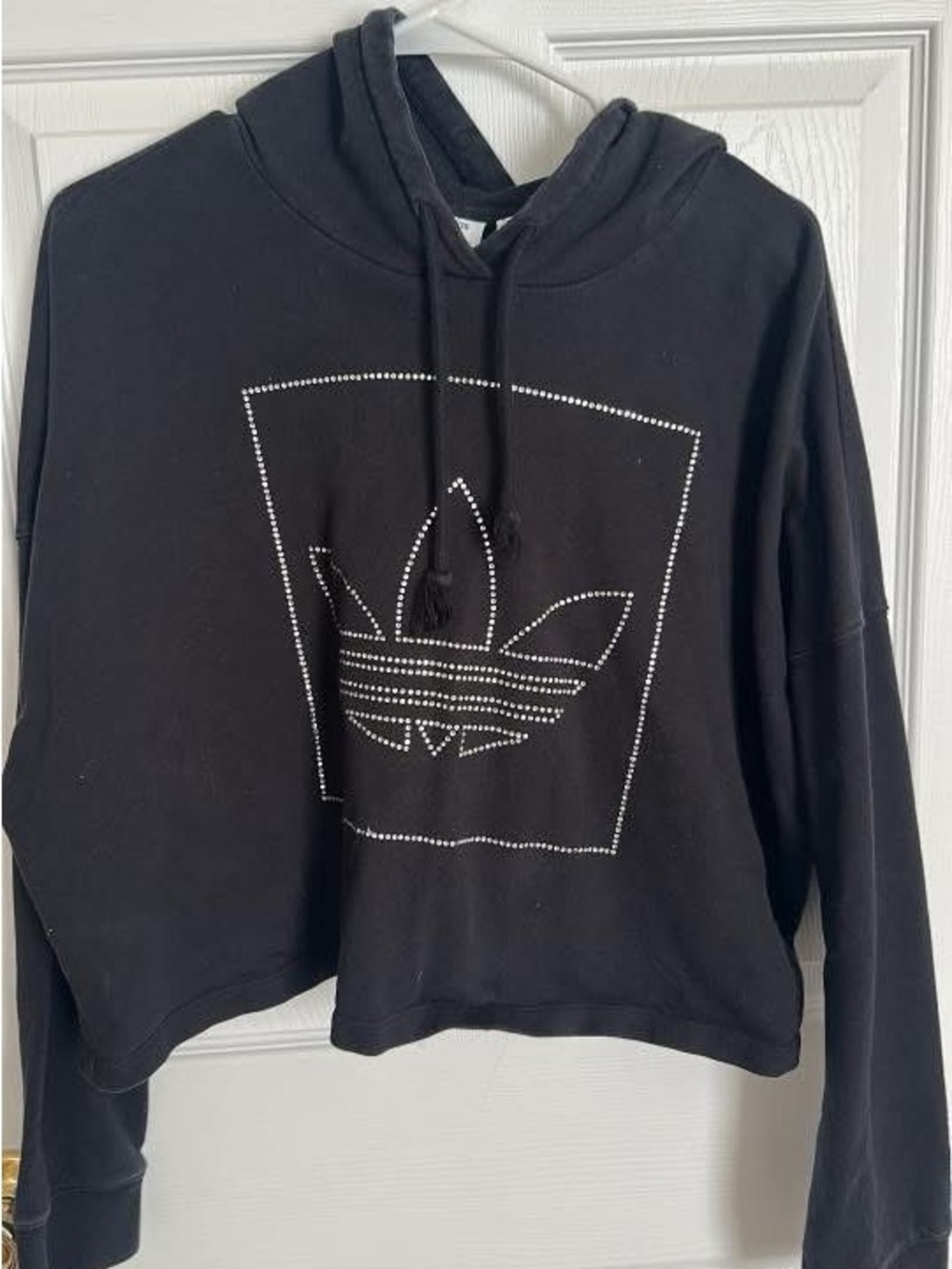 adidas Black Rhinestone Trefoil Crop Hoodie